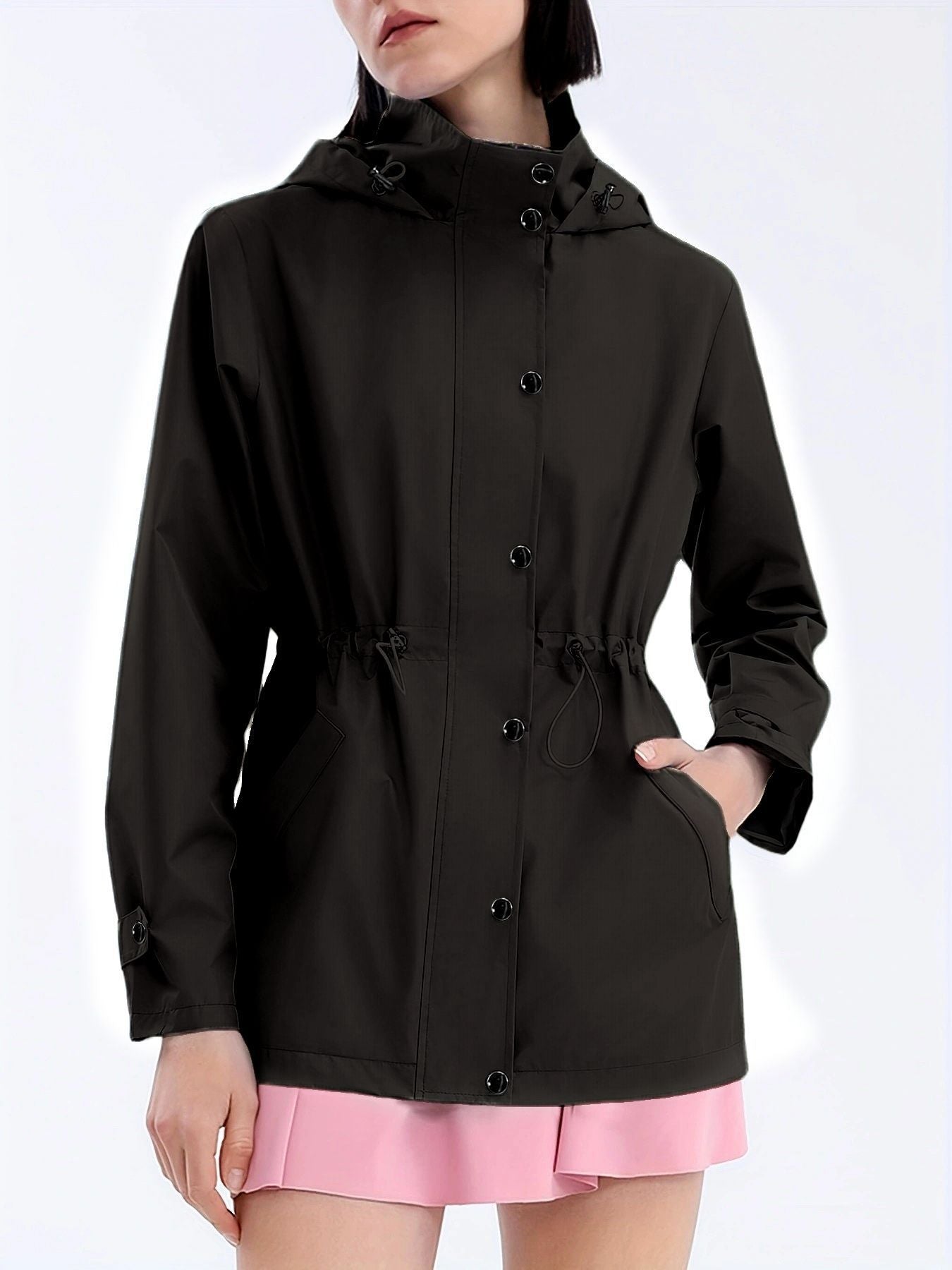 Damen Übergangsjacke Verstellbarer Taillenzug Praktische Taschen