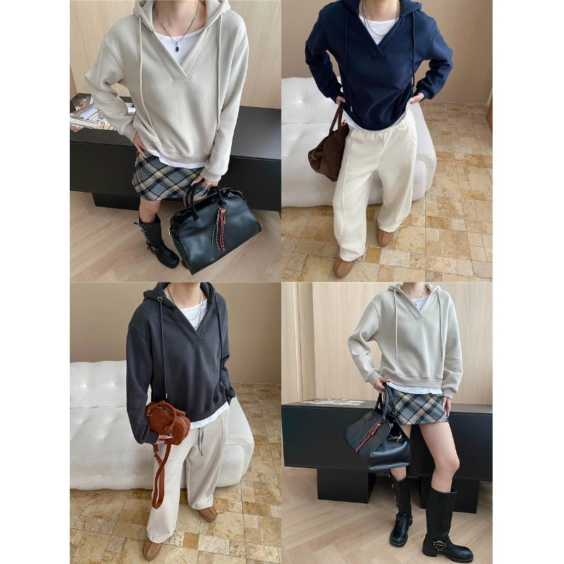 Damen Kapuzenpullover V-Ausschnitt Zeitloser Stil Norvielle