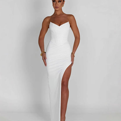 Damen Maxikleid Schmal Schnitt Schlitzdesign