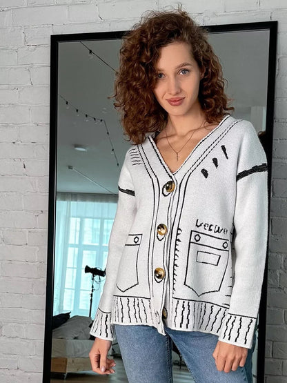 Damen Strickjacke Asymmetrisch Kontrastknöpfe Norvielle
