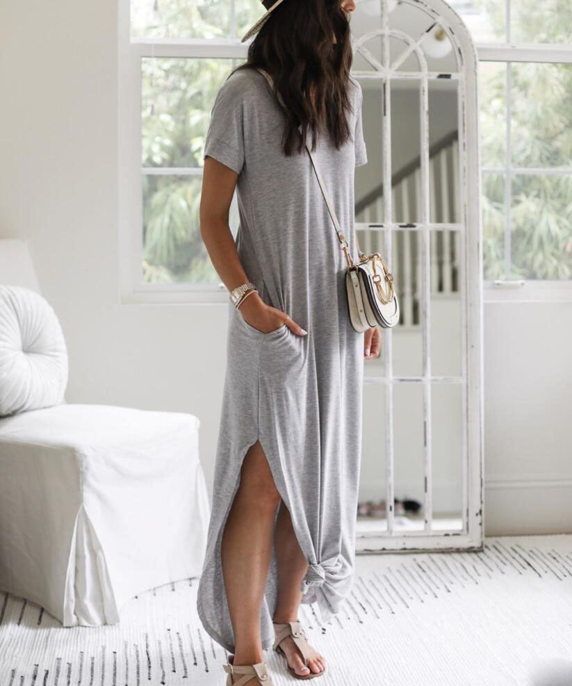 Damen Maxikleid Entspannter Schnitt Mit Seitenschlitzen Norvielle