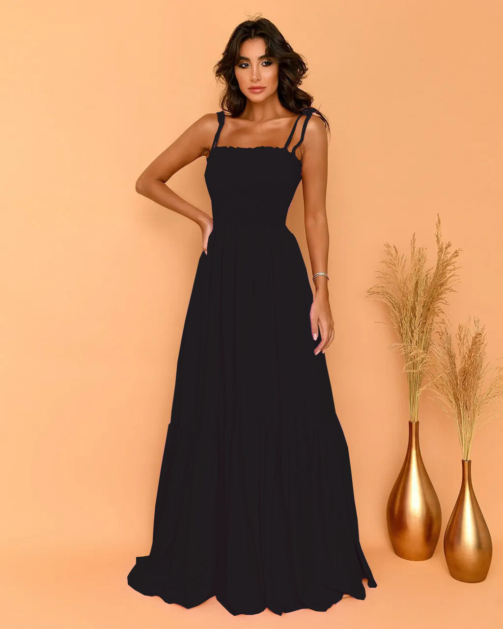 Damen Maxikleid Elastisch Verspieltes Bindeband Norvielle