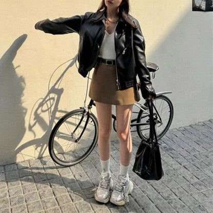 Damen Kunstlederjacke Klassisches Revers