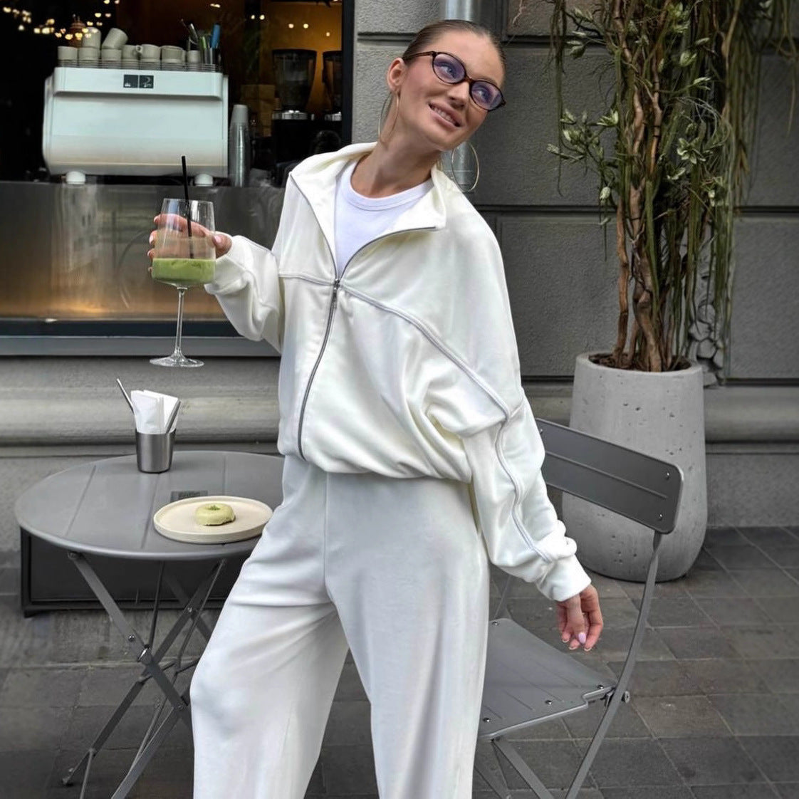 Damen Velours-Loungewear-Anzug Elastisch Weit Norvielle