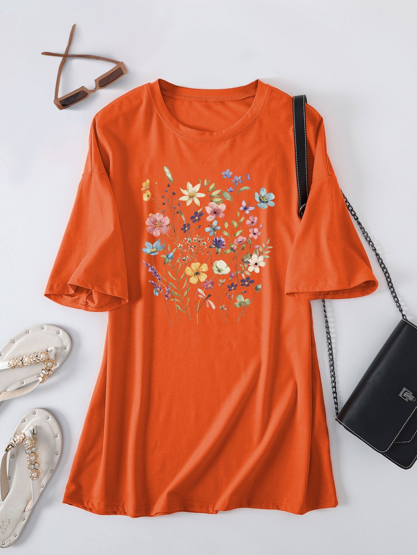 Damen Sommerbluse Floralmuster Baumwolle Blumenweiß