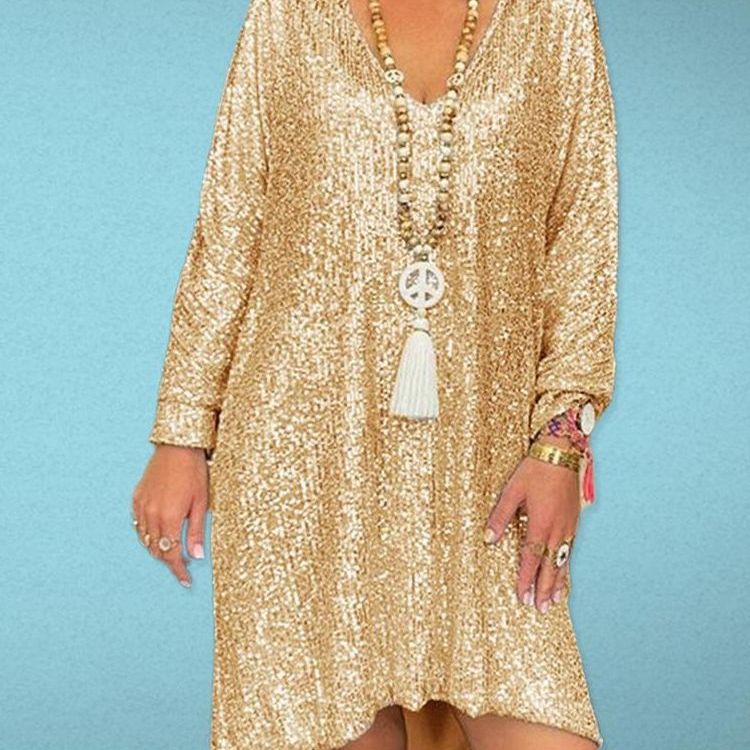 Damen Glitzerndes Kaftan-Kleid Lässiger Schnitt - Norvielle