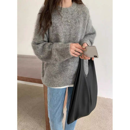 Norvielle Damen Pullover Mohair Mix Übergröße Rundhals Lange Ärmel