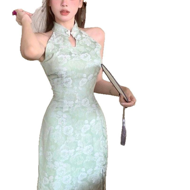 Damen Abendkleid Hochkragen Floralmuster