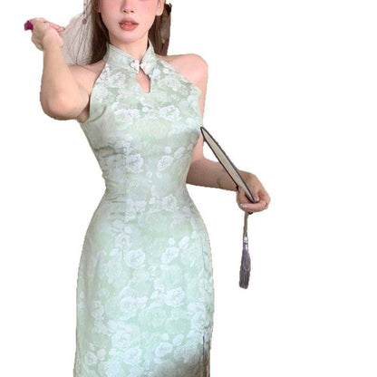 Damen Abendkleid Hochkragen Floralmuster