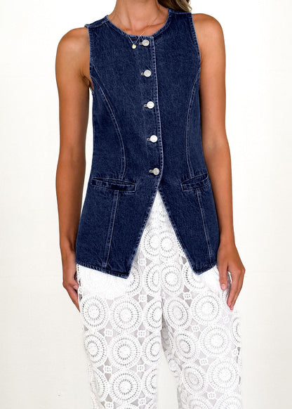 Damen Denimweste Tailliert Knöpfe
