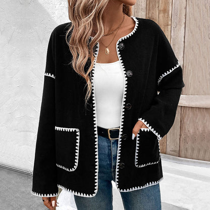 Damen Strickjacke Kuschelig Mit Kontrastnähten Und Taschen Norvielle