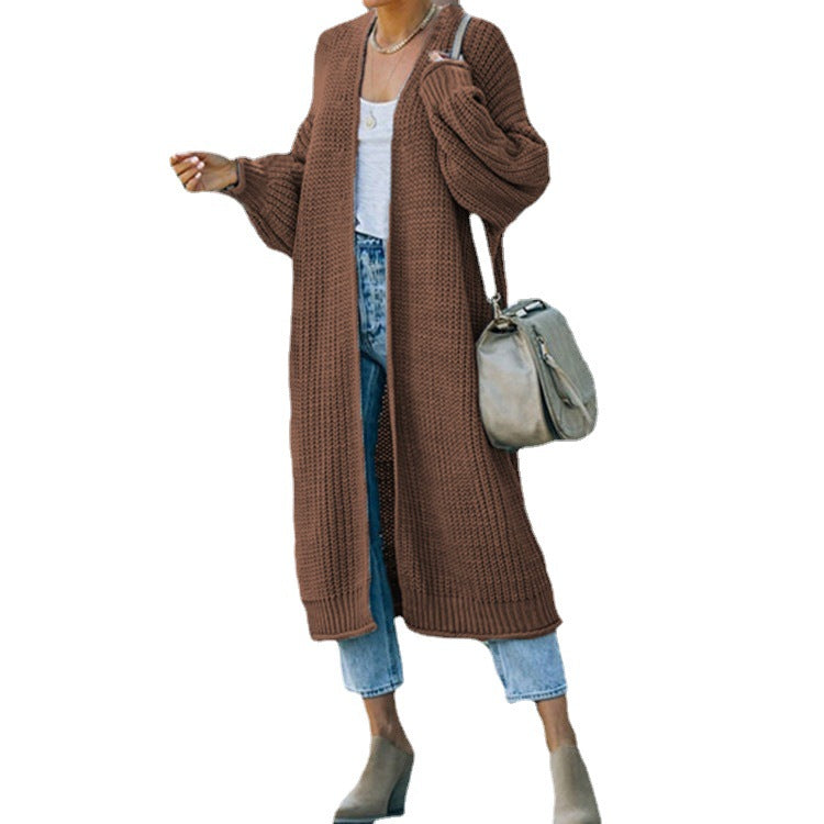 Damen Grobstrick Cardigan Offene Maschen Lässig Beige