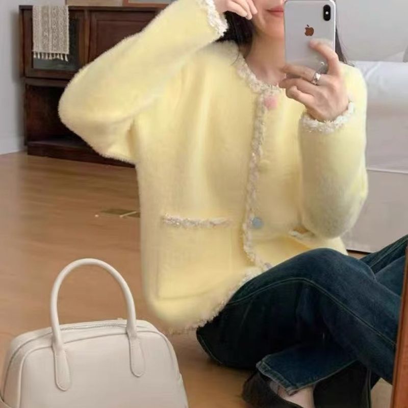 Damen Kuscheljacke Elegant Kontrast Akzente Norvielle