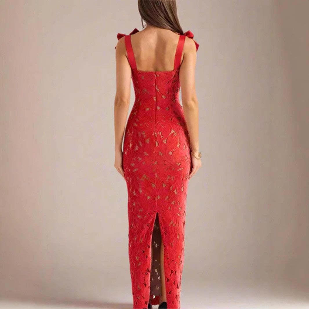 Damen Spitzenkleid mit Schleifenärmel Norvielle