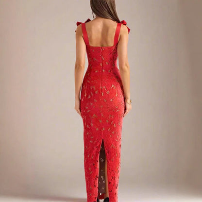 Damen Spitzenkleid mit Schleifenärmel Norvielle
