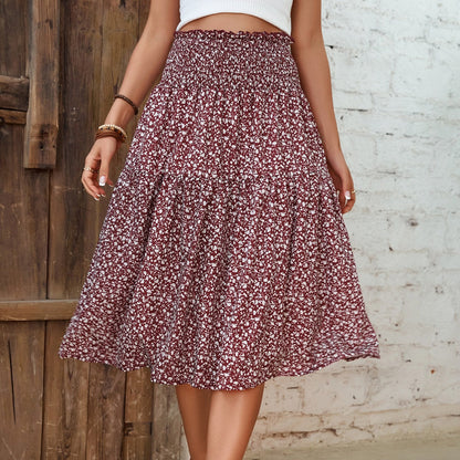 Damen Midirock Elastischer Taillenbund Florales Design - Norvielle