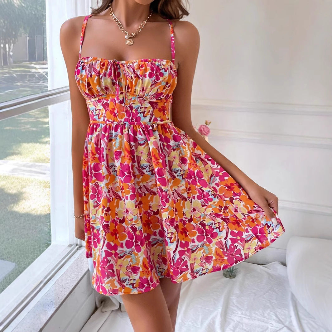 Damen Minikleid Elastisch Floralmuster Sommer