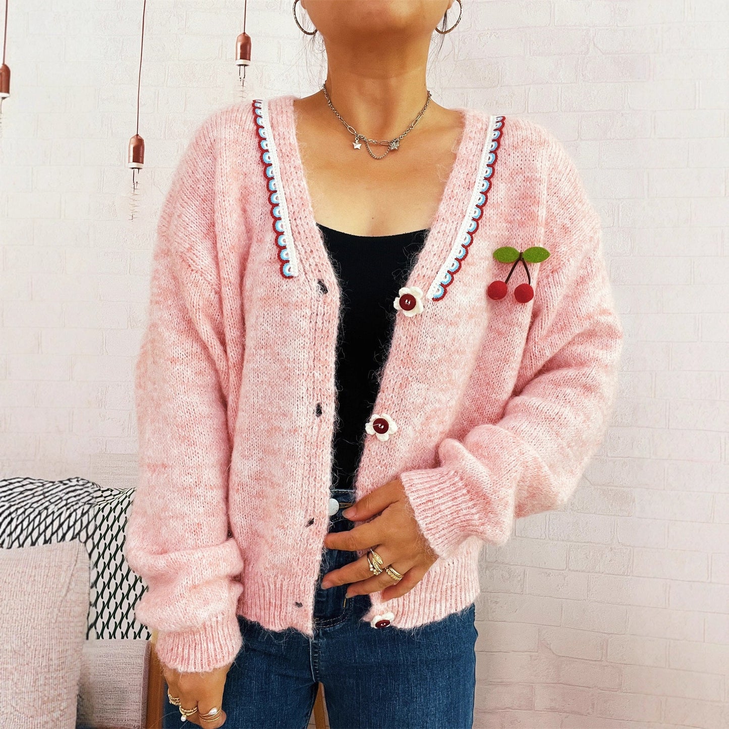 Damen Strickjacke Blütenmuster Norvielle