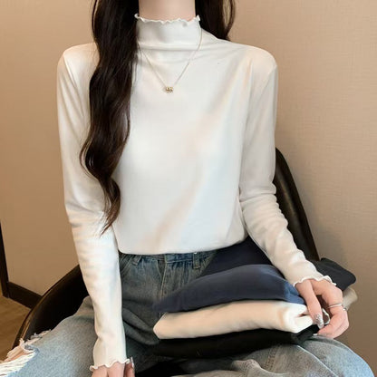 Damen Langarmshirt Stehkragen Rüschen Norvielle - Norvielle