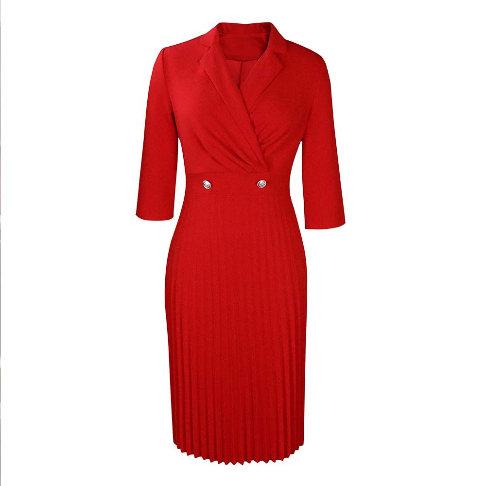 Damen Midi-Kleid Strukturiertes Oberteil Klassisches Revers Norvielle