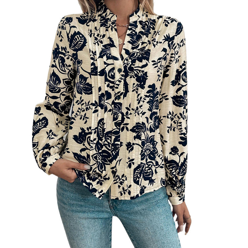 Damen Bluse Floralmuster Elegante Faltendetails Norvielle