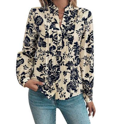 Damen Bluse Floralmuster Elegante Faltendetails Norvielle