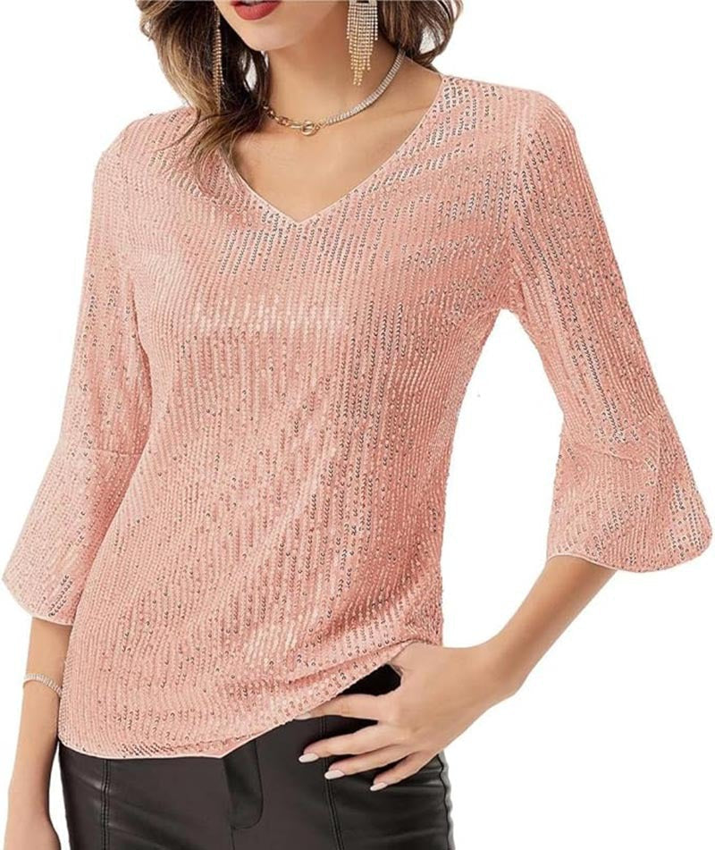 Damen Strickoberteil V-Ausschnitt Glitzernd Norvielle