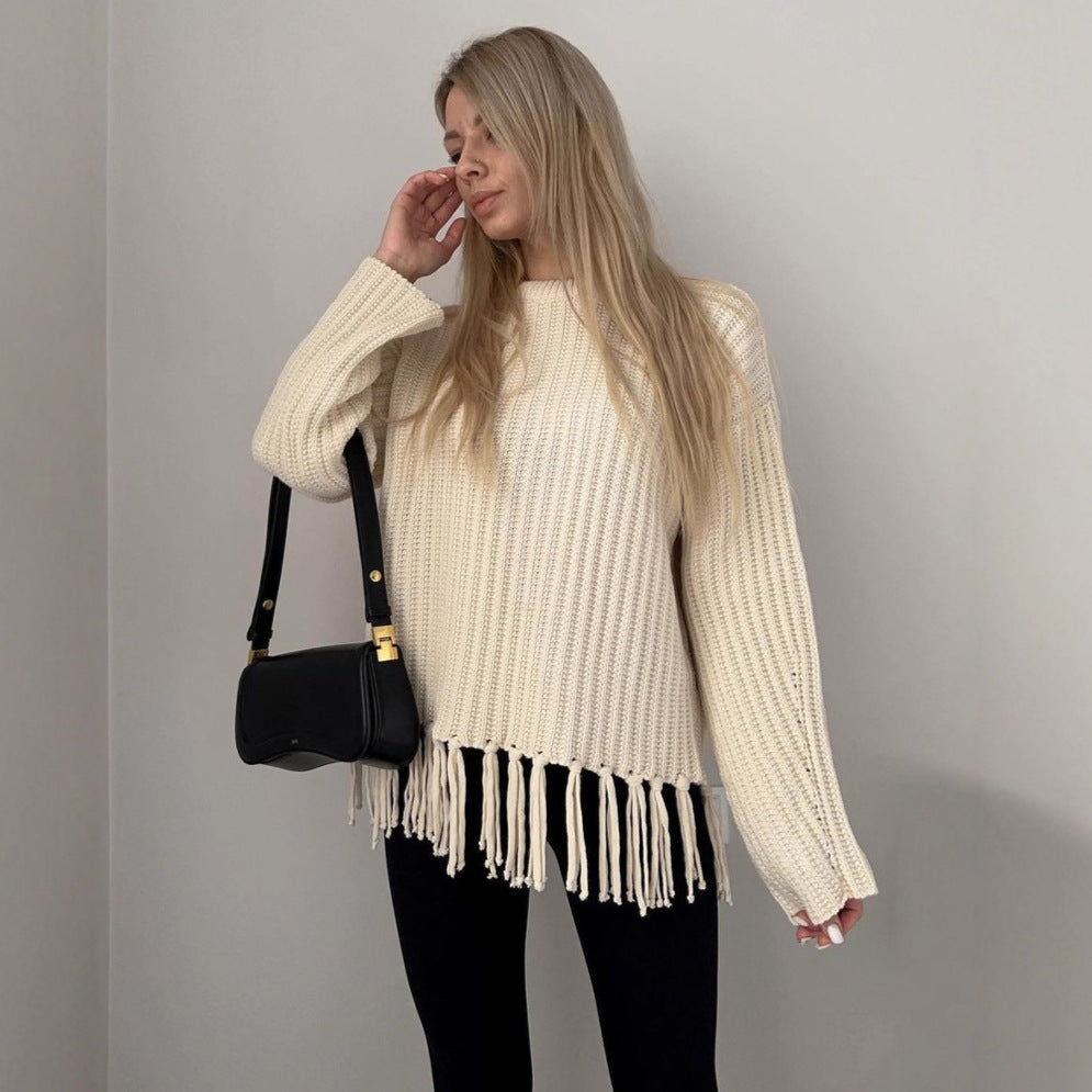 Damen Strickpullover mit Fransen Norvielle
