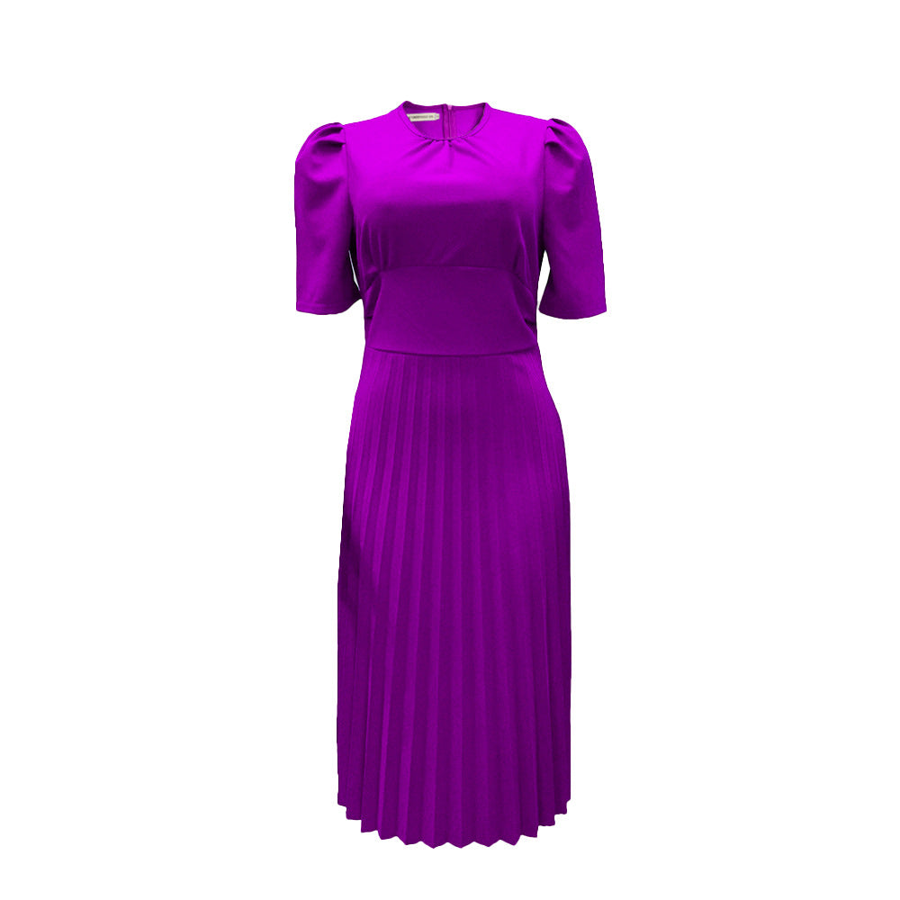 Damen Plissee-Kleid mit Kragen und Puffärmeln Norvielle
