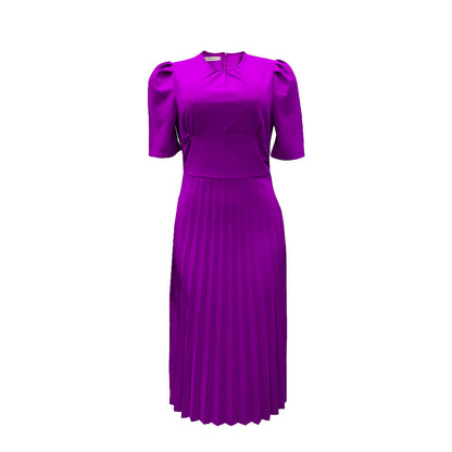 Damen Plissee-Kleid mit Kragen und Puffärmeln Norvielle
