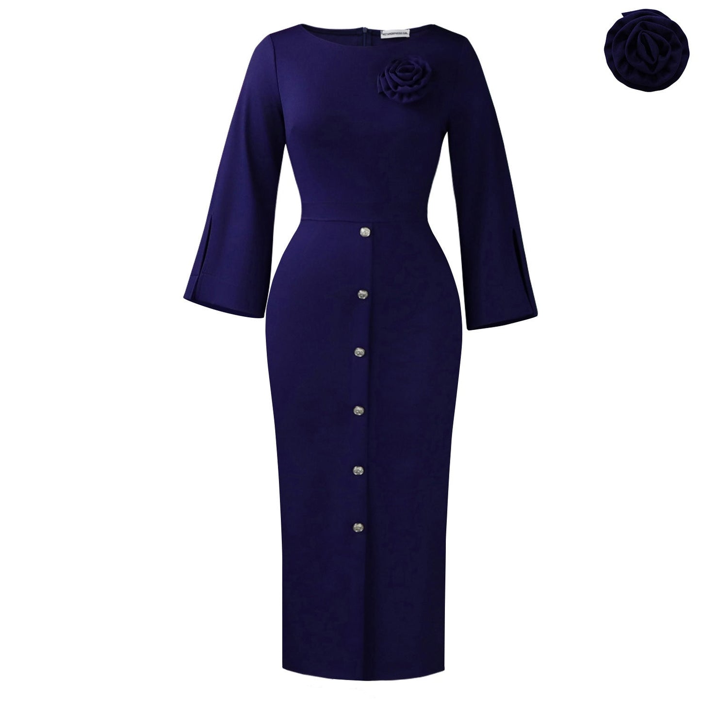 Damen Midikleid mit Knopfverschluss und floralem Muster