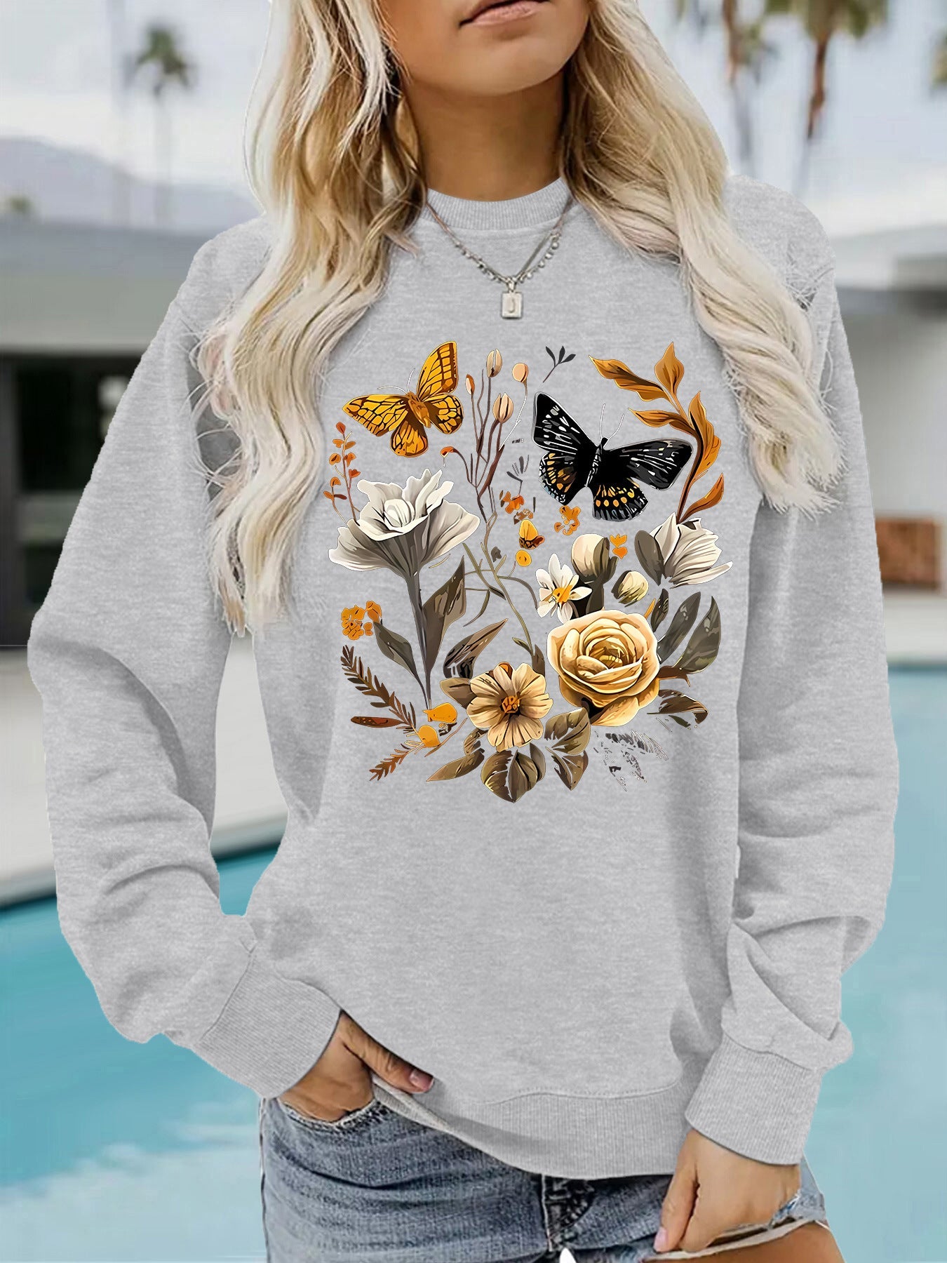 Damen Sweatshirt Floraler Druck Lässig Norvielle