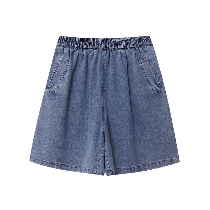 Damen Denim Shorts Elastischer Bund Praktische Taschen