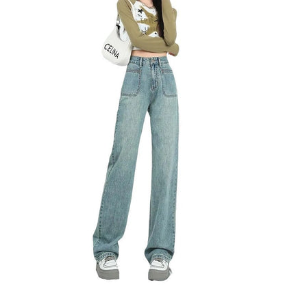 Damen Weite Denim-Hose Hohe Taschen Norvielle