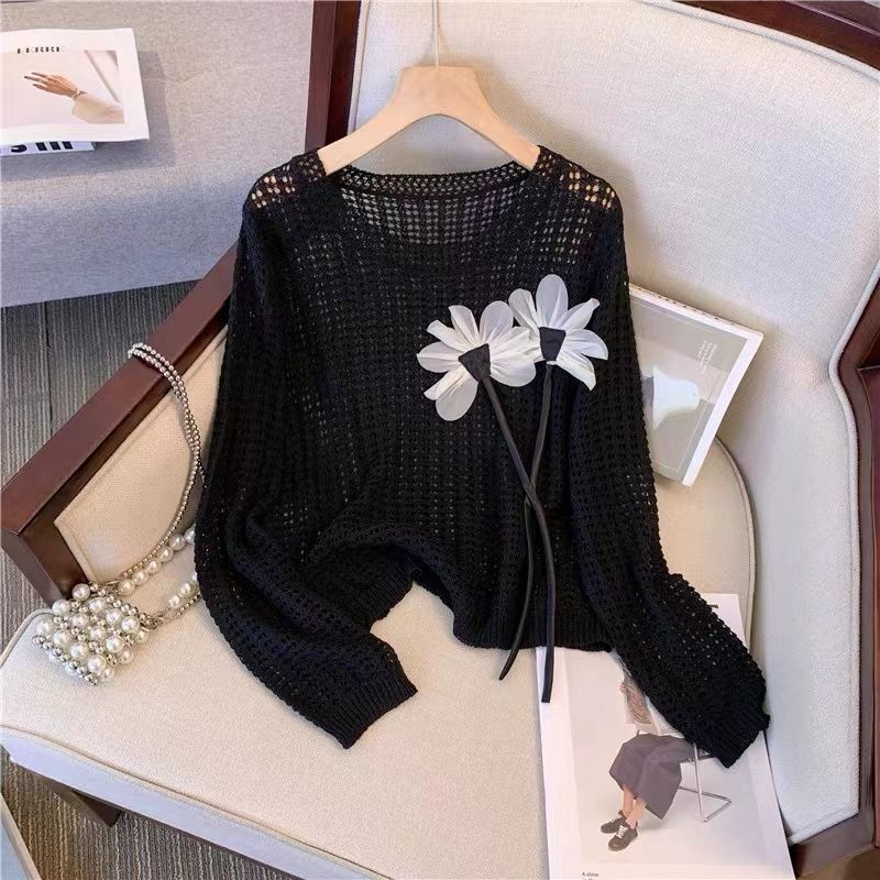 Damen Strickpullover Florale Applikationen Norvielle