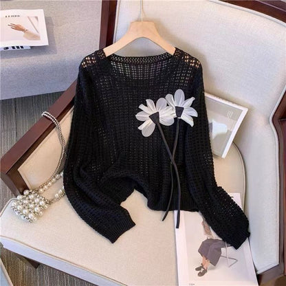 Damen Strickpullover Florale Applikationen Norvielle