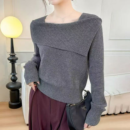 Damen Pullover Asymmetrischer Ausschnitt Norvielle