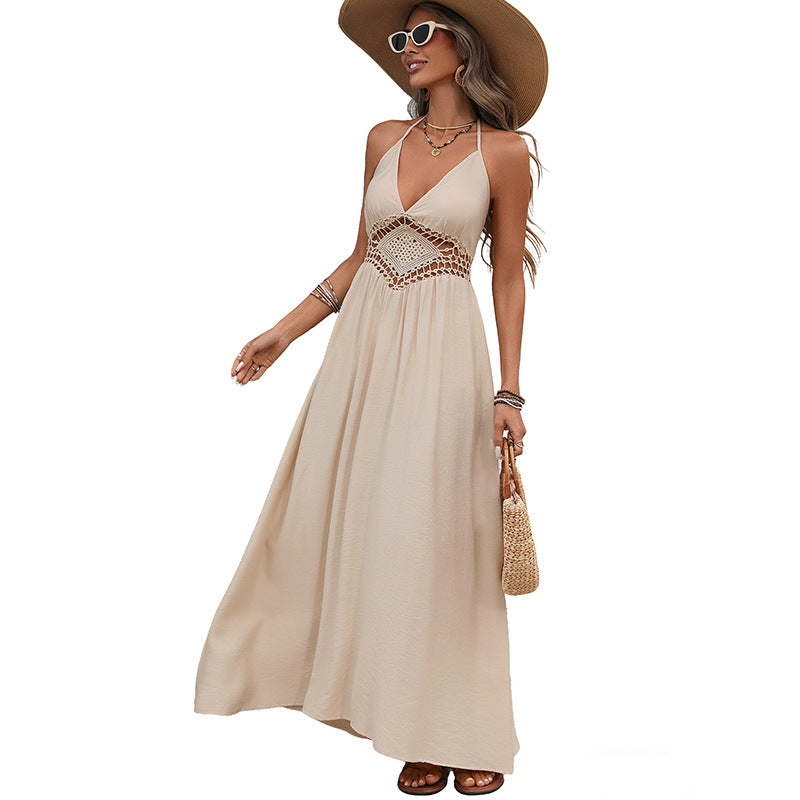 Damen Maxikleid Seide Elegant Rückendetail