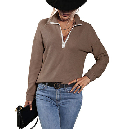 Damen Strickpullover Hochkragen Reißverschluss