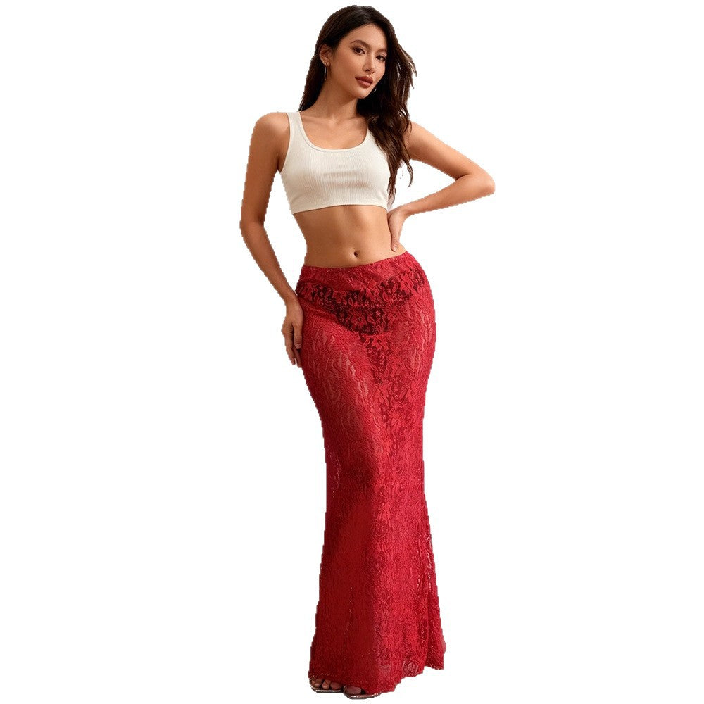 Damen Spitzenrock Hochschlitz Elegant Taillierte Form Norvielle