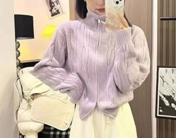 Damen Grobstrickpullover Hochkragen Norvielle