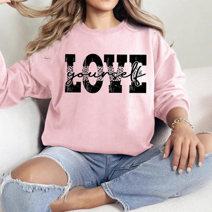 Damen Sweatshirt Lässig Mit Love Schriftzug Schwarz - Norvielle