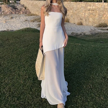 Damen Maxikleid Asymmetrisch Transparenter Überrock Norvielle