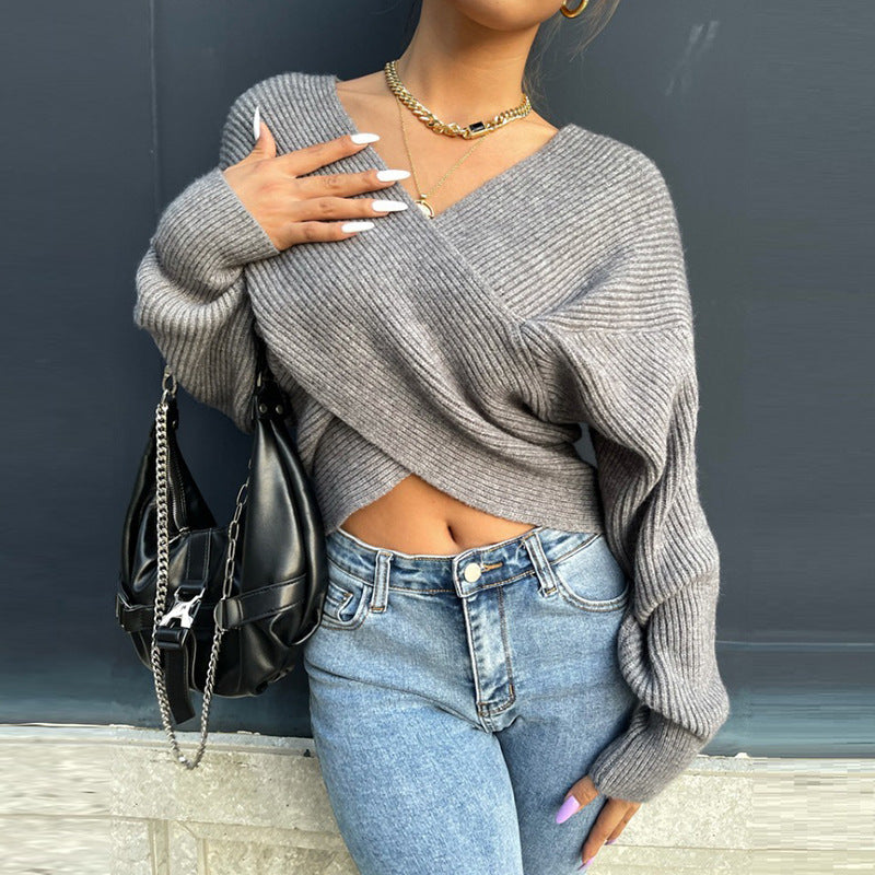 Damen Wickelpullover Modernes Strukturdesign Norvielle