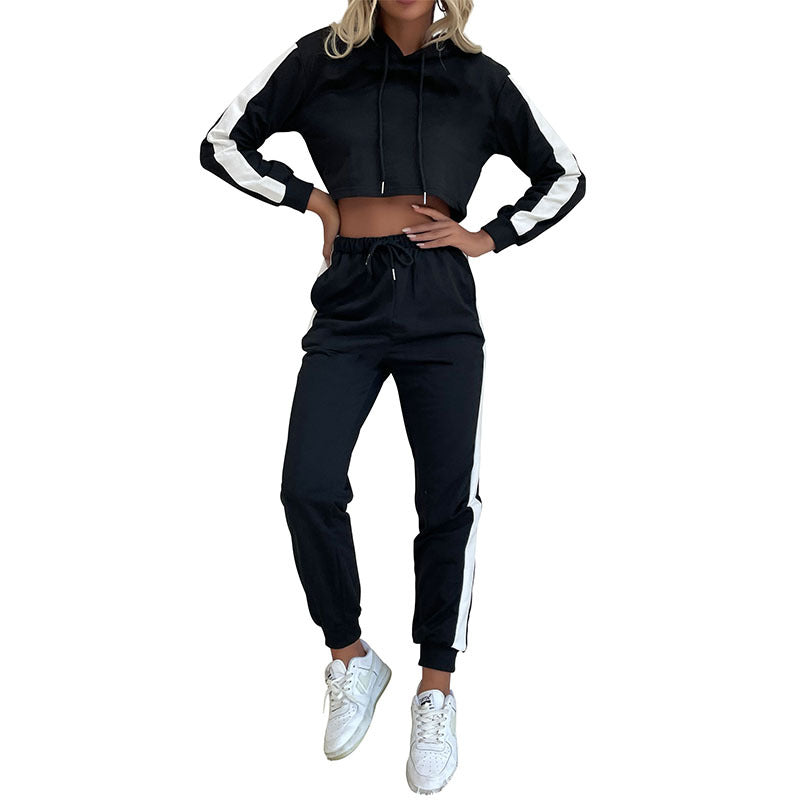 Damen Sport Set Cropped Hoodie Elastische Jogginghose