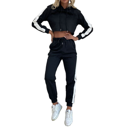 Damen Sport Set Cropped Hoodie Elastische Jogginghose