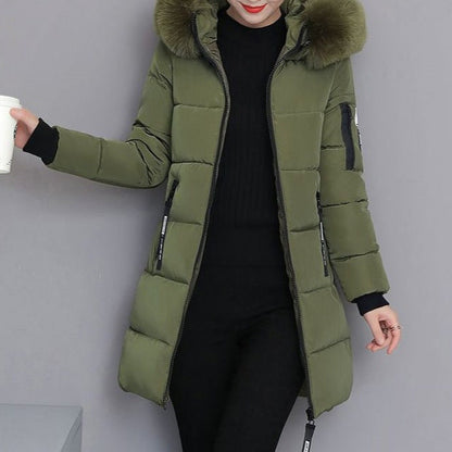 Damen Steppjacke Langärmelig Abnehmbarer Kunstfellkragen