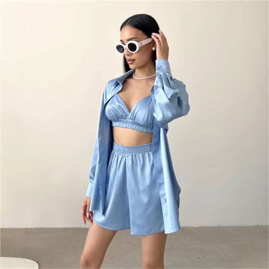 Damen Set Blusenoberteil Kurze Hose Norvielle
