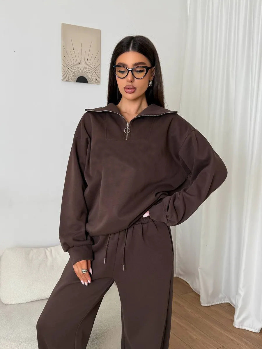 Damen Fleece-Sportanzug Hochgeschlossener Kragen Reißverschluss