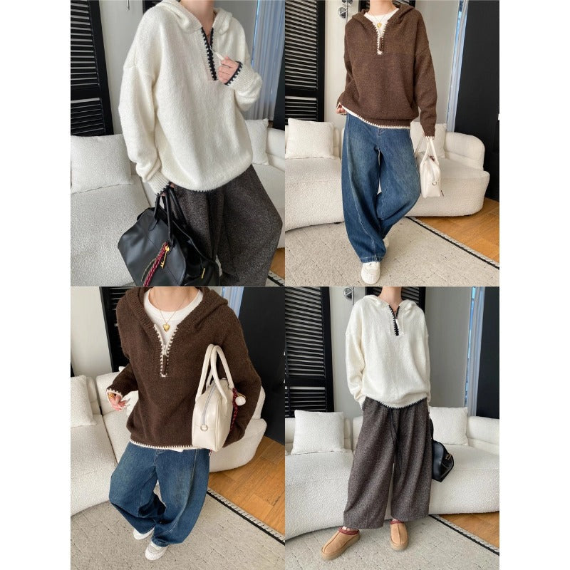 Damen Hoodie Kuschelig Halbreißverschluss Bequem Norvielle